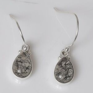 Elegant Silver Quartz With Black Rutile Earrings- Hand Made